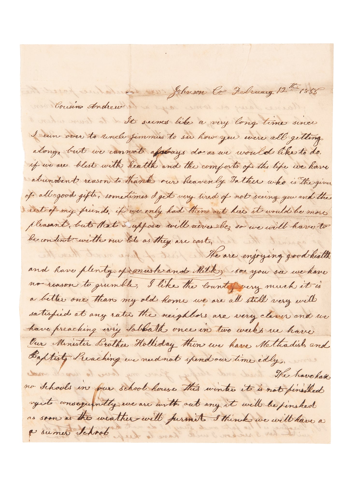 1855 INDIANA PROHIBITION. Rare Letter Celebrating 1855 Indiana Prohibition. Close the Grog Shops!