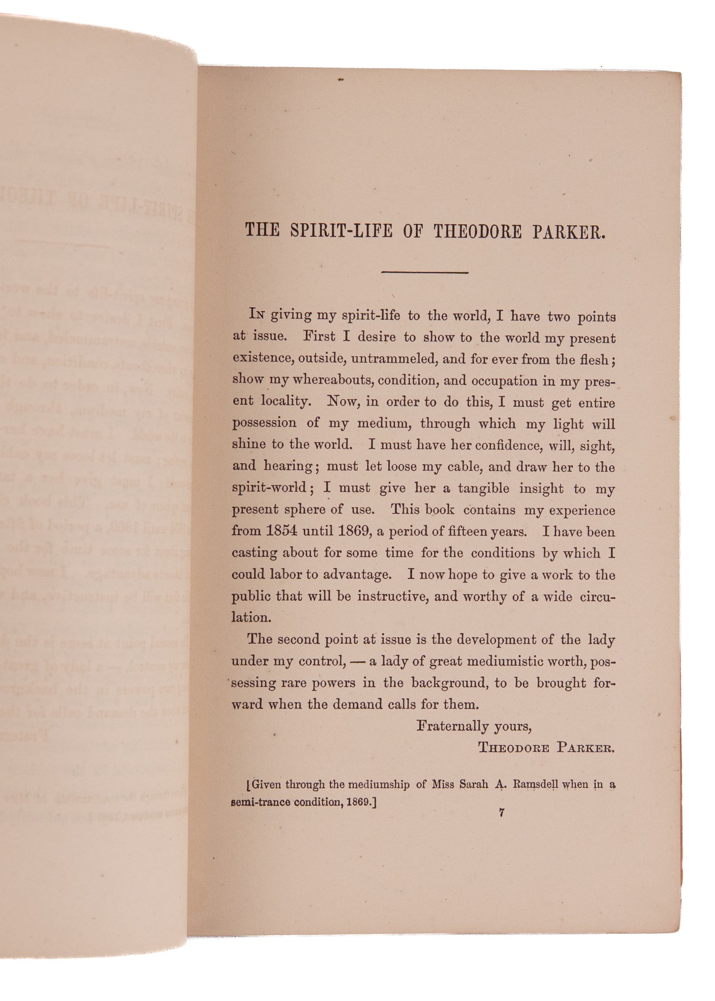 1870 SPIRITISM - LIFE AFTER DEATH. Spirit Life of Theodore Parker - Rare Boston Fire Survivor.