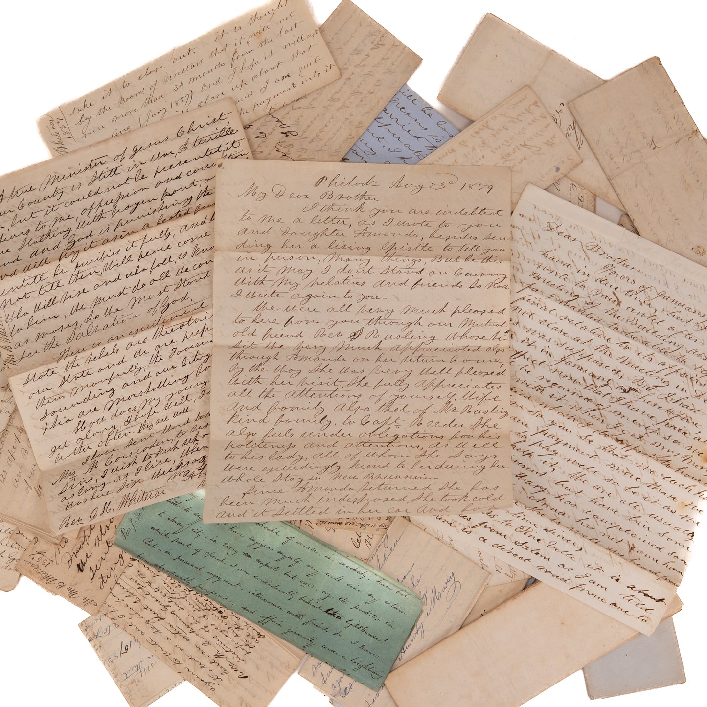 1857-1865 REVIVAL & CIVIL WAR. 200pp of Correspondence Whitecar Brothers on Civi War, Prayer Revival, &c.