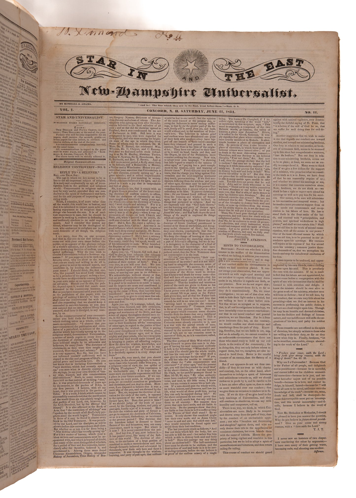 1834-1836 NEW HAMPSHIRE UNIVERSALIST. Is that a Nudie Ghost? Nope. It's a Methodist Streaker!