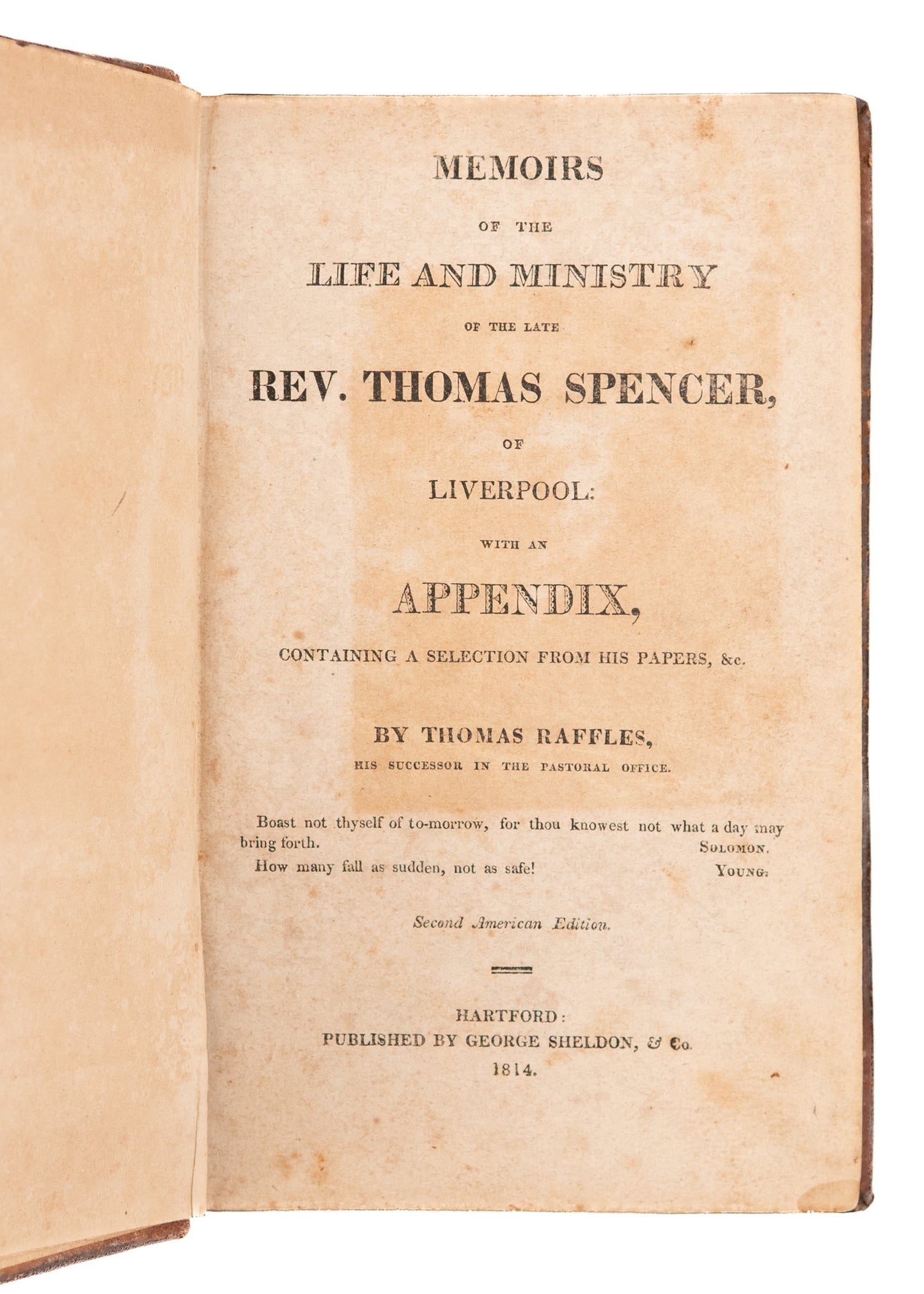 1814 THOMAS SPENCER. Memoirs of the Boy Preacher of Liverpool. Very Good.