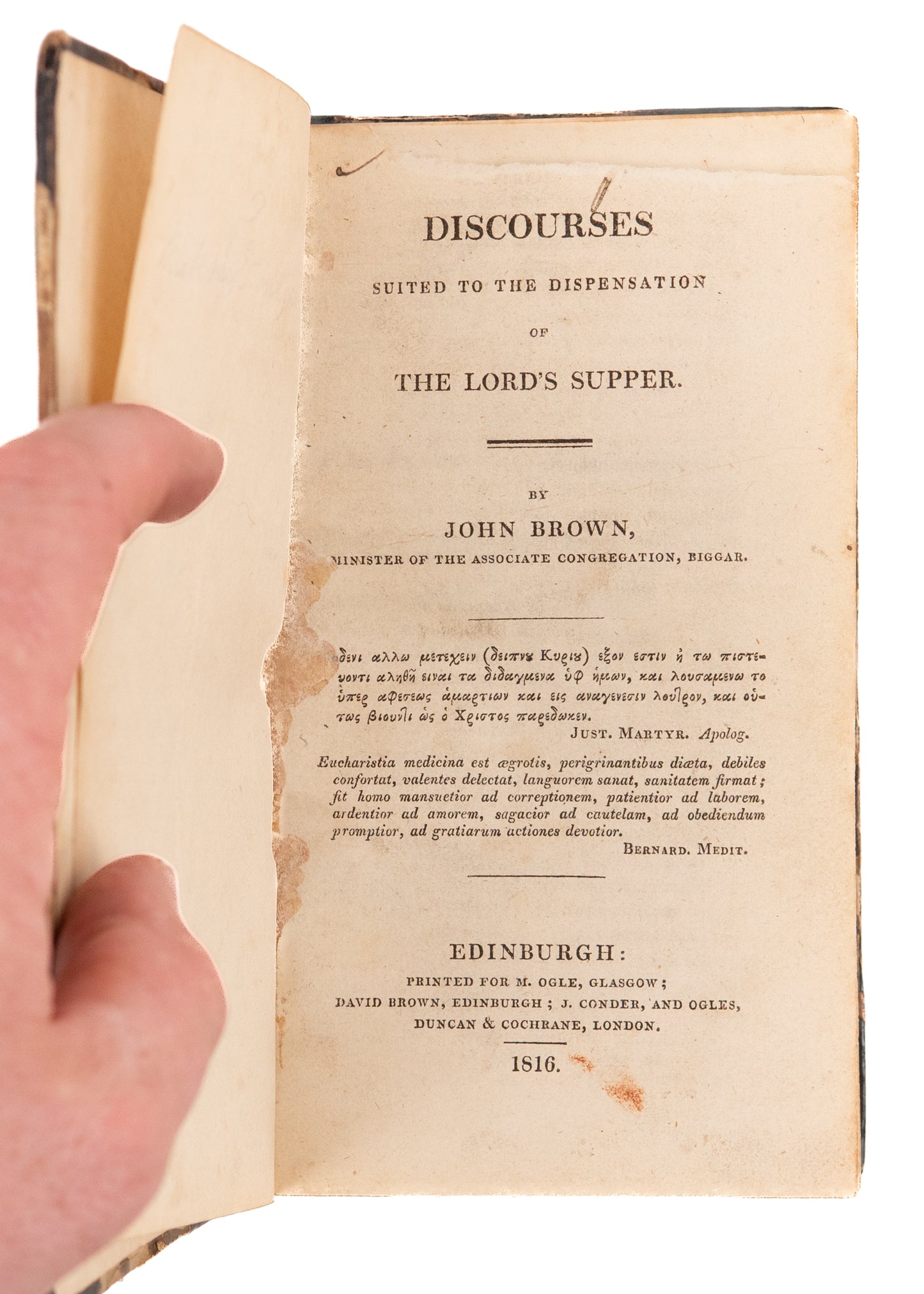 1816 JOHN BROWN. Discourses Suited to the Dispensation of The Lord's Supper. Scottish Presbyterian.