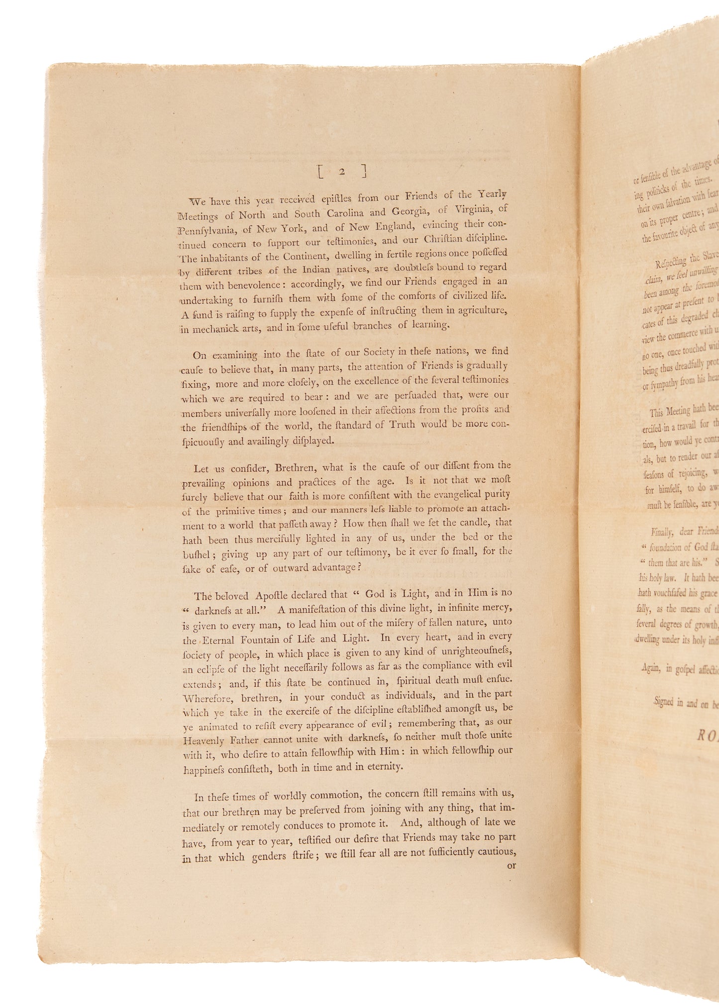 1796 QUAKER EPISTLE. London Quakers Close Ranks as American Quakers Pursue Racial Integration.