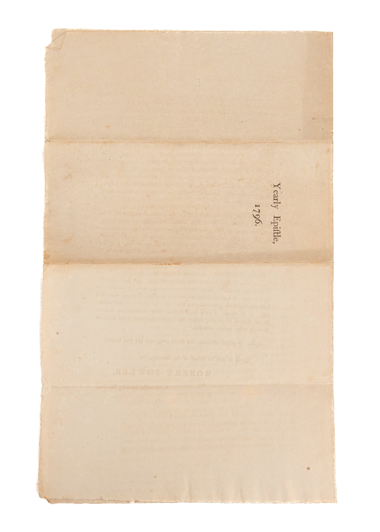 1796 QUAKER EPISTLE. London Quakers Close Ranks as American Quakers Pursue Racial Integration.
