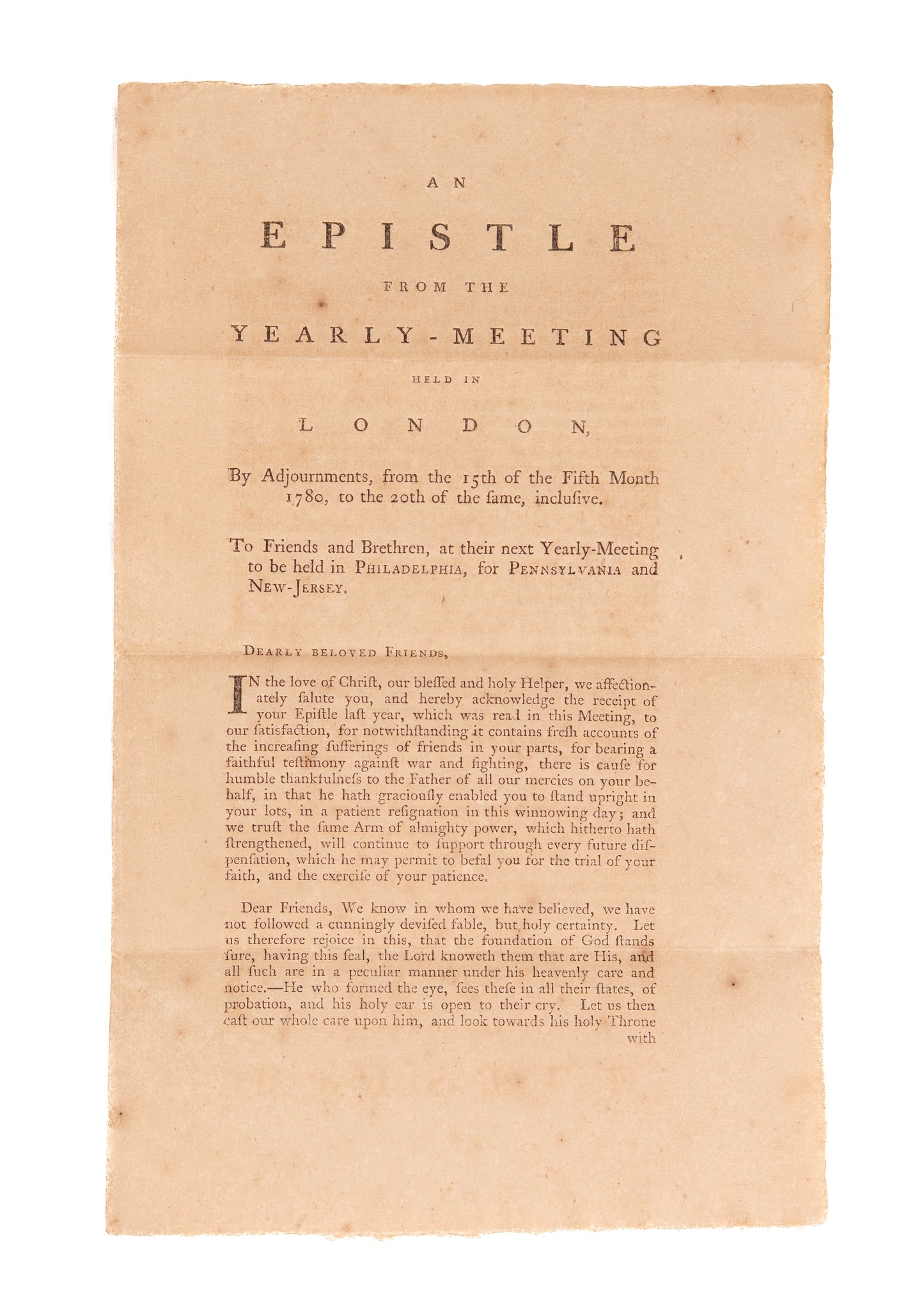 1780 AMERICAN REVOLUTION & ABOLITIONISM. Persecuted Quakers Still Find Time to Advocate for Abolition in America.