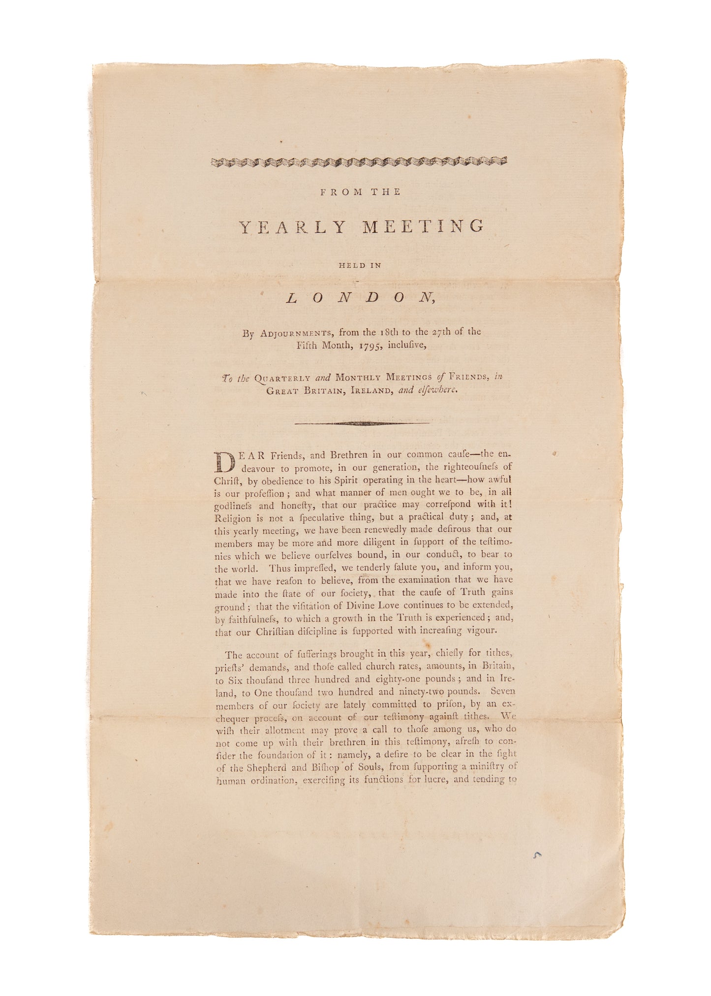 1795 ABOLITION OF SLAVERY. An Encouragement in Abolitionist Cause in Light of Current Setbacks.