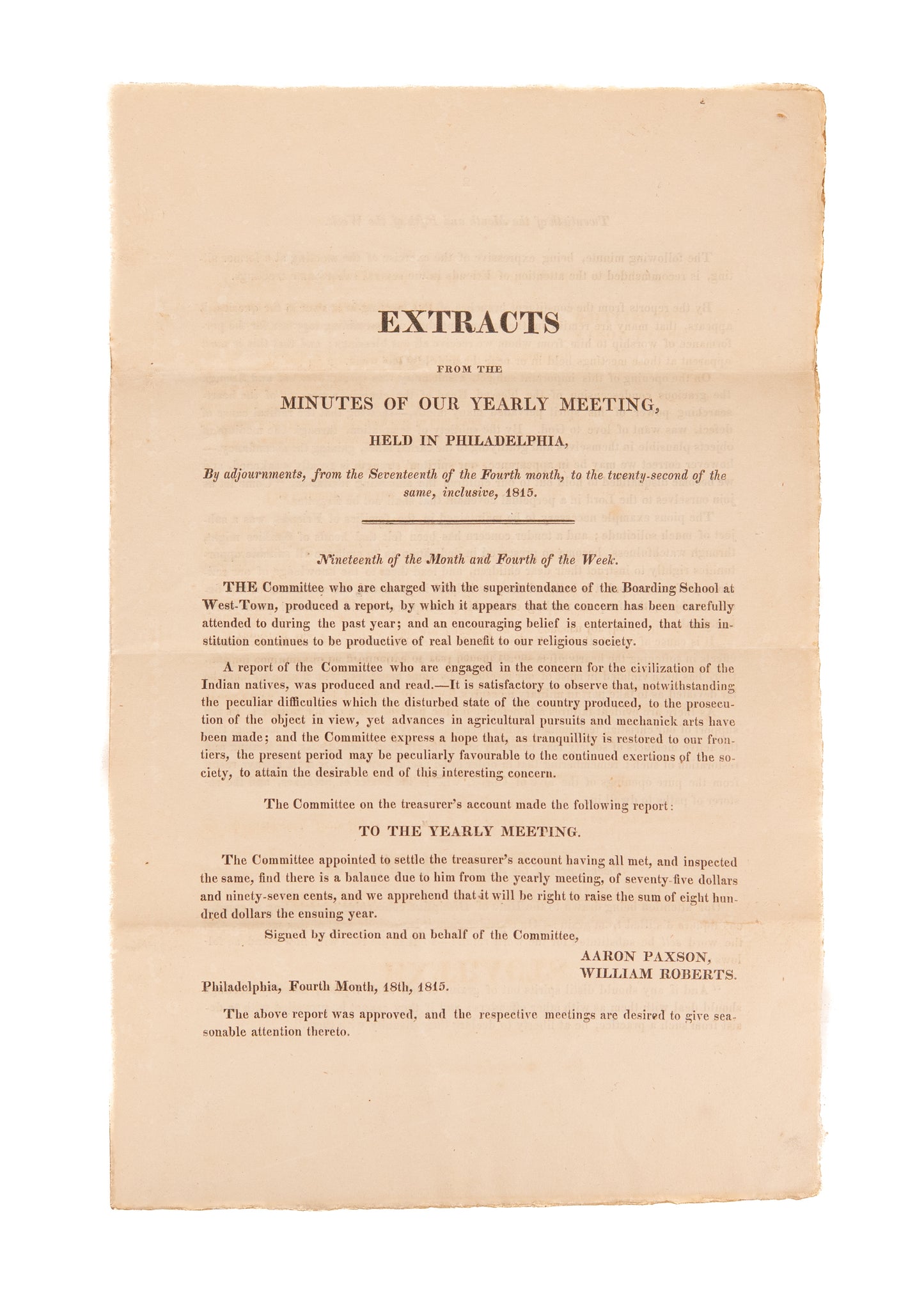 1815 QUAKERS AND WAR OF 1812. Warnings Against Backsliding from Pacifism - American Revolution Redux