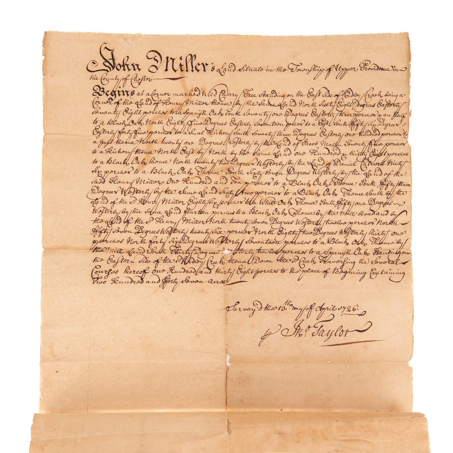 1726 WILLIAM PENN - HOLY EXPERIMENT. Early Land Grant to Quakers for "Providence" Pennsylvania.