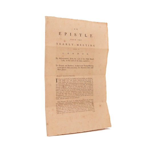 1780 AMERICAN REVOLUTION & ABOLITIONISM. Persecuted Quakers Still Find Time to Advocate for Abolition in America.