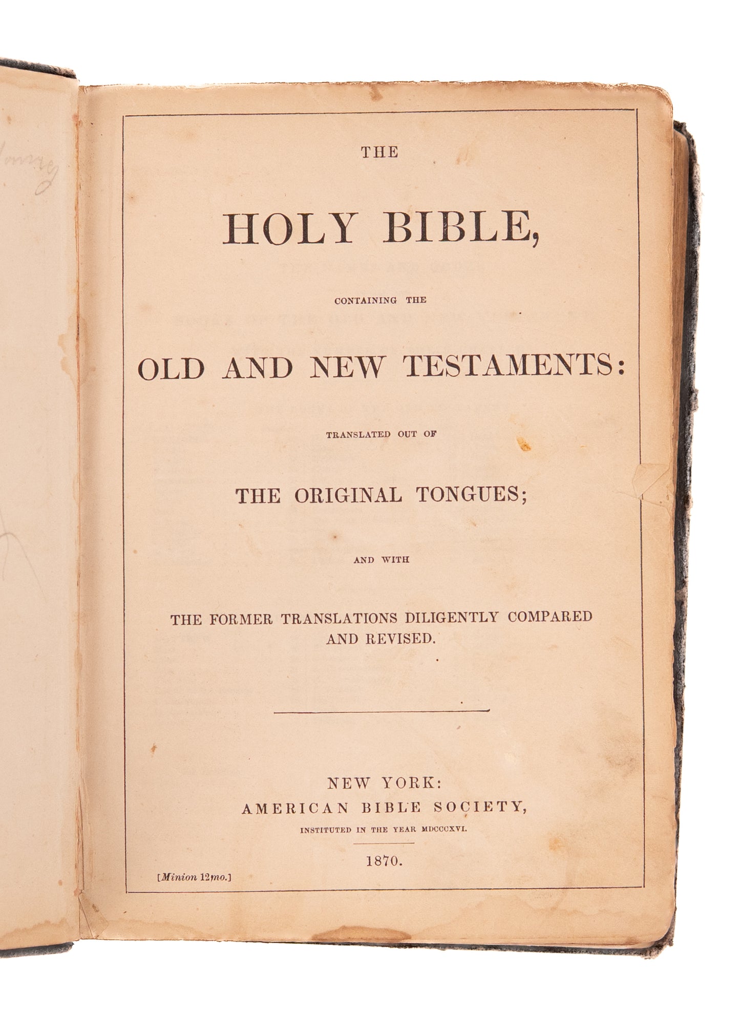 1870 "ABRAHAM LINCOLN". Bible Gifted to a Young "Abraham Lincoln" Beal, Born in 1865.