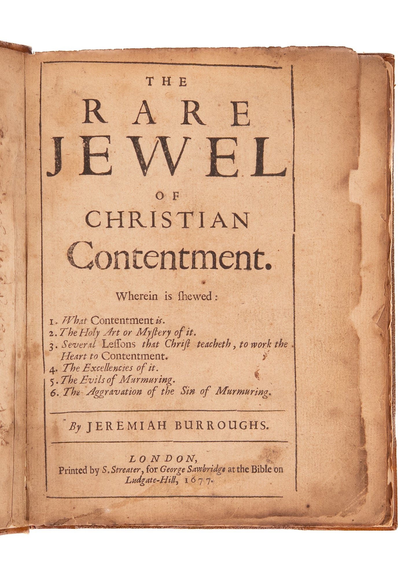 1677 JEREMIAH BURROUGHS. Christian Contentment with Unpublished American Puritan MSs Poem.