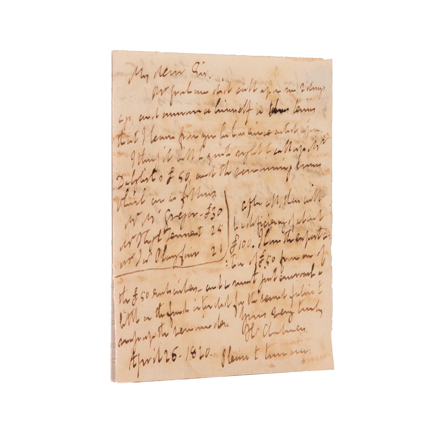1820 THOMAS CHALMERS. Excellent Document from the Founding of the First Parish School in Glasgow.