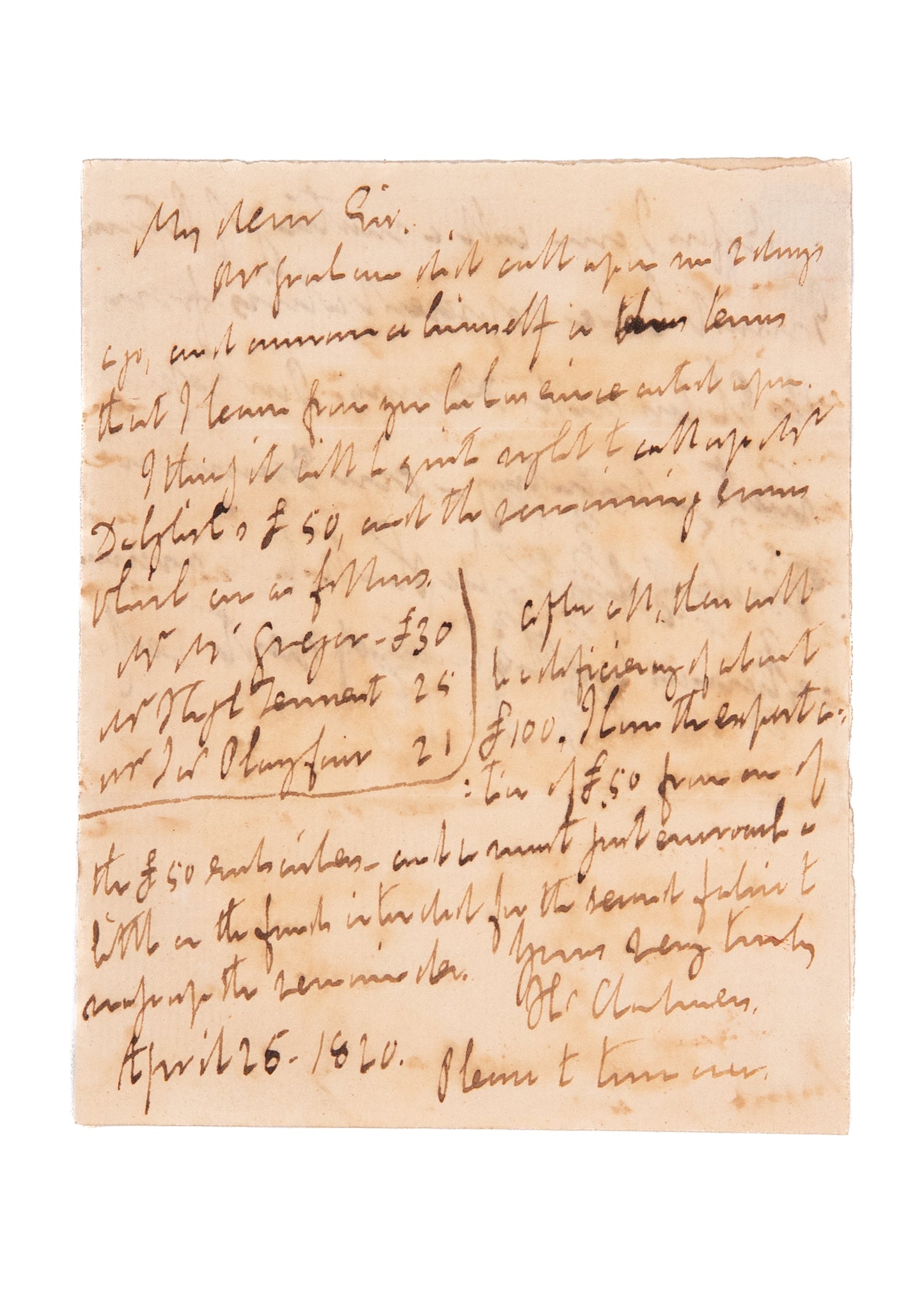 1820 THOMAS CHALMERS. Excellent Document from the Founding of the First Parish School in Glasgow.