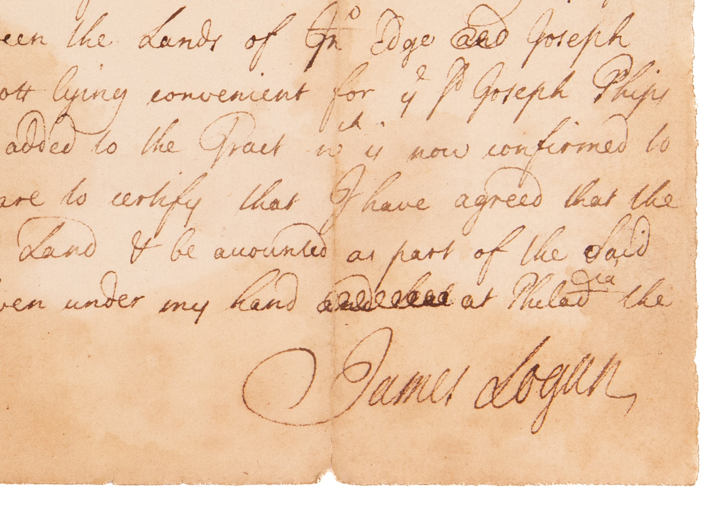 1709 JAMES LOGAN / WILLIAM PENN. Manuscript Land Patent for Chester County, Pennsylvania.