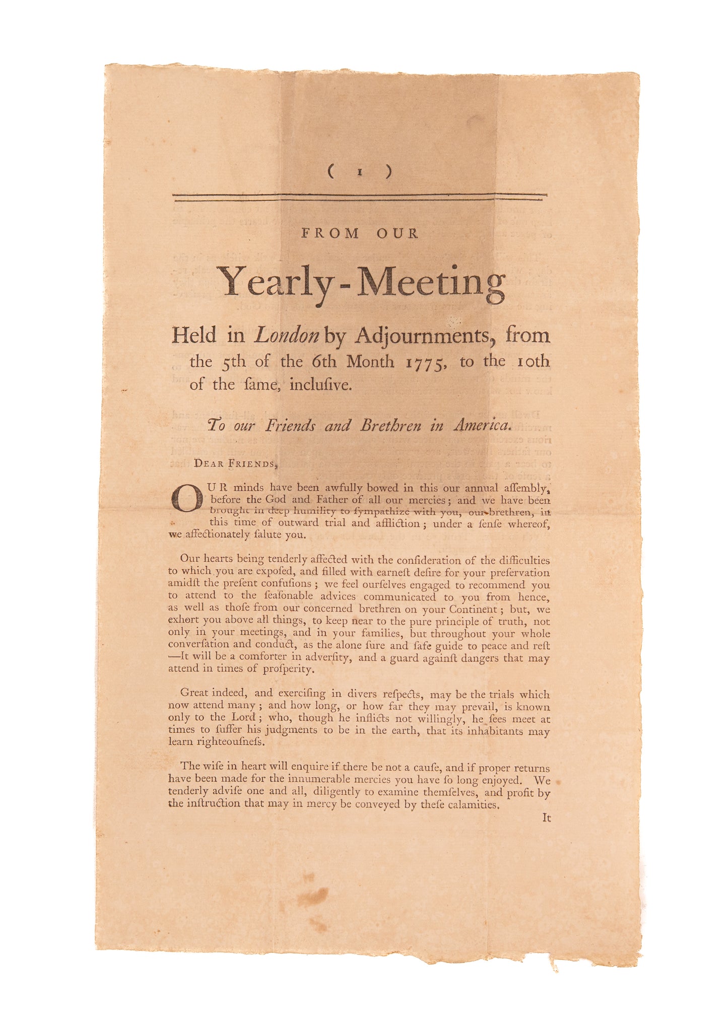 1775 BATTLE OF CONCORD. American Quakers Consoled and Counseled as American Revolution Begins.