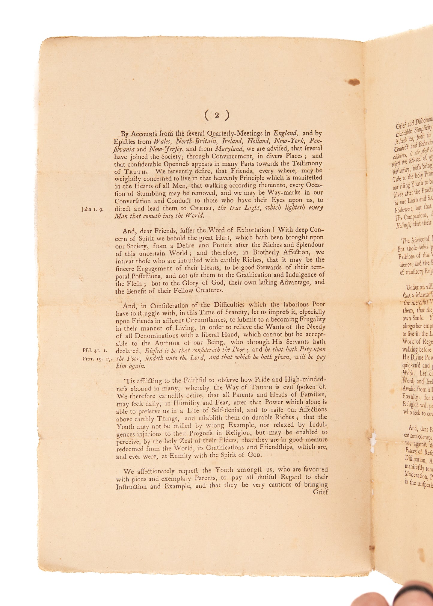 1768 EPISTLE PREPARING FOR WAR. American Quakers Urged to Follow "Ancient Way" Rather than American Patriotism.