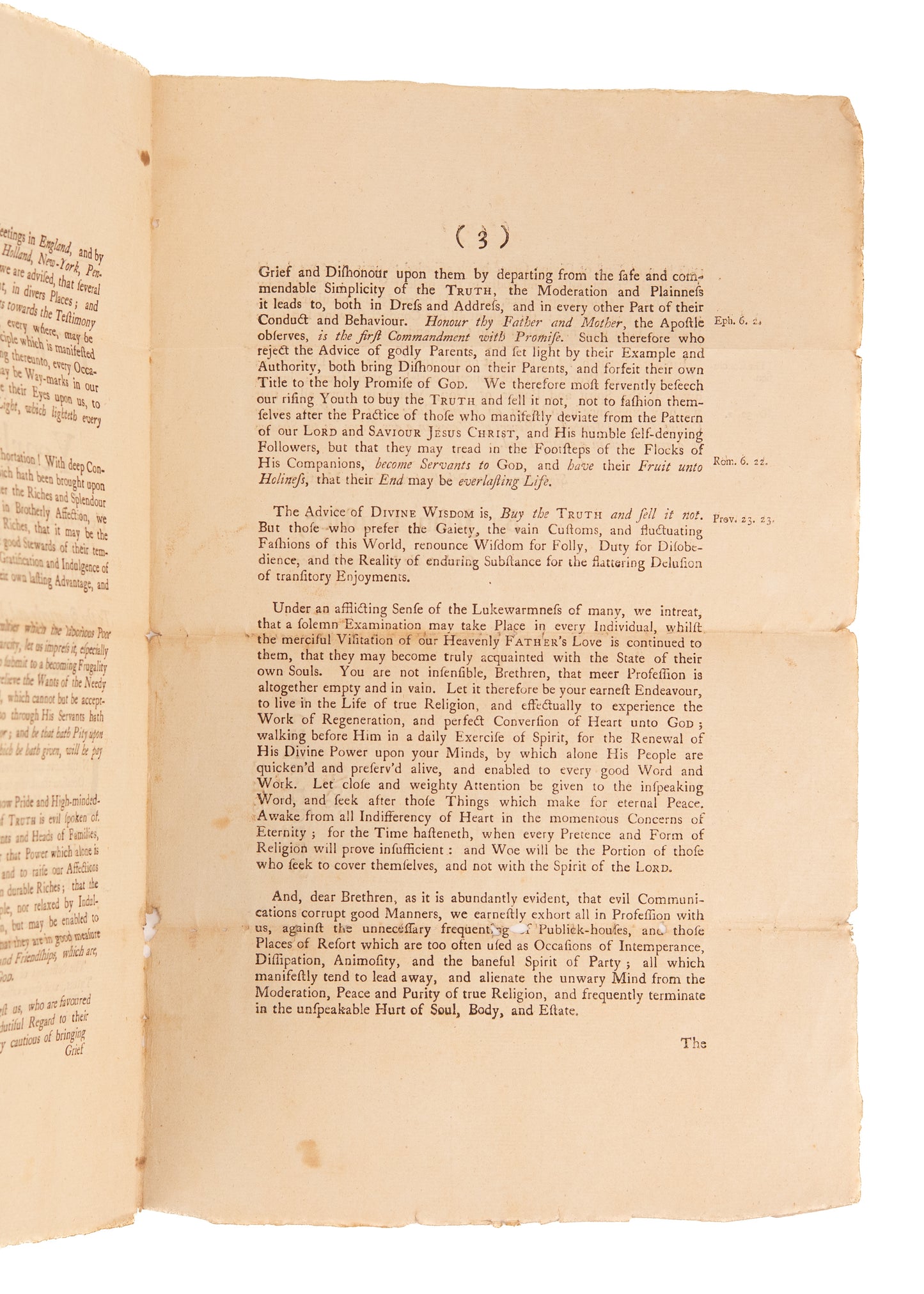 1768 EPISTLE PREPARING FOR WAR. American Quakers Urged to Follow "Ancient Way" Rather than American Patriotism.