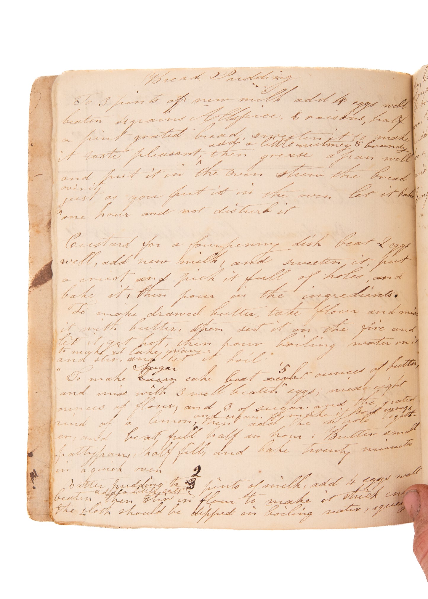 1809 GARDEN & RECIPE MSs. Pennsylvania Recipes for Bread Pudding, Custard, Sugar Cake, etc.