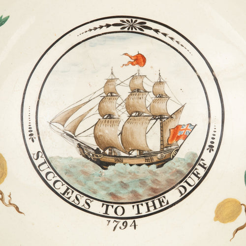 1794 MISSIONARY SHIP DUFF. Significant Hand-Painted Staffordshire Inaugurating the Duff.