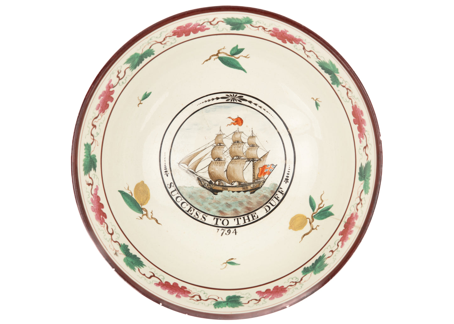 1794 MISSIONARY SHIP DUFF. Significant Hand-Painted Staffordshire Inaugurating the Duff.