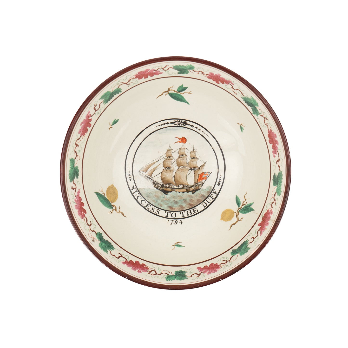 1794 MISSIONARY SHIP DUFF. Significant Hand-Painted Staffordshire Inaugurating the Duff.