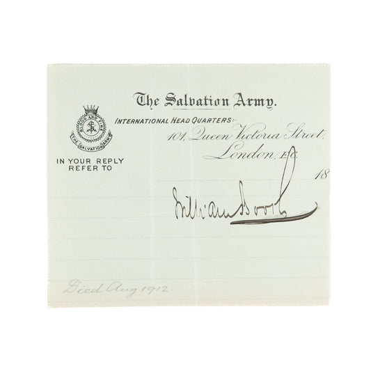 1898 GENERAL WILLIAM BOOTH. Bold Autograph of Founder of the Salvation Army.