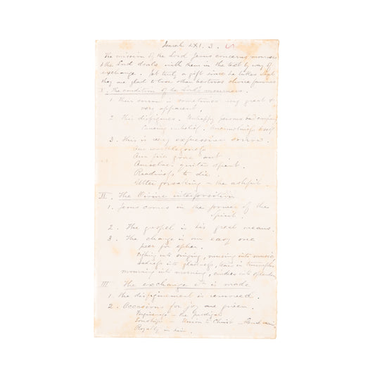 1870's C. H. SPURGEON. Original Manuscript Preaching Notes on Isaiah 61:3. Beauty for Ashes.