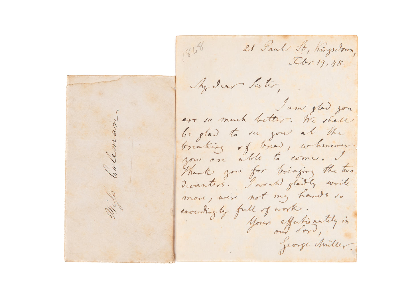 1848 GEORGE MULLER. Original Letter to an Ill Friend on Breaking Bread. Very Rare.