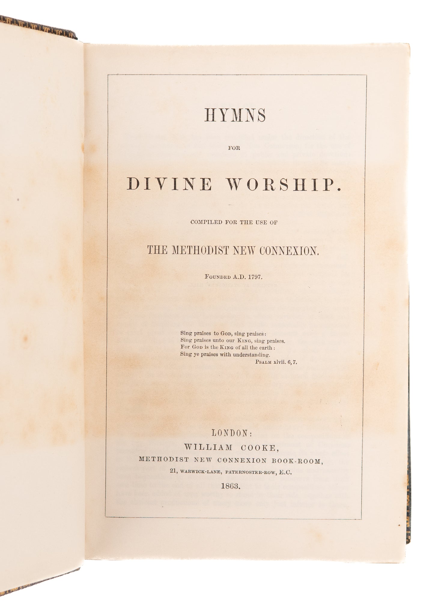 1863 WILLIAM COCKER. Methodist New Connexion Hymnal Presented to the President of Conference.