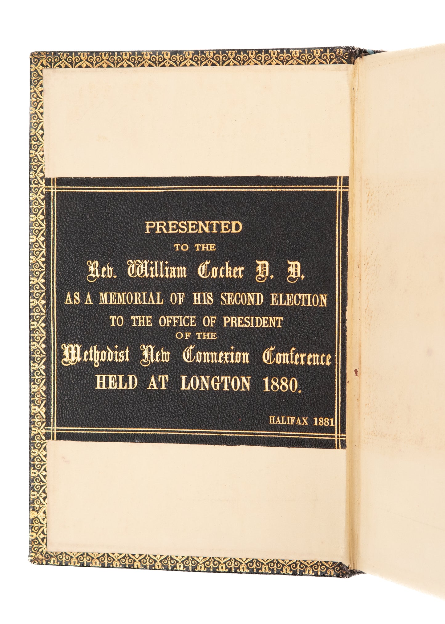 1863 WILLIAM COCKER. Methodist New Connexion Hymnal Presented to the President of Conference.