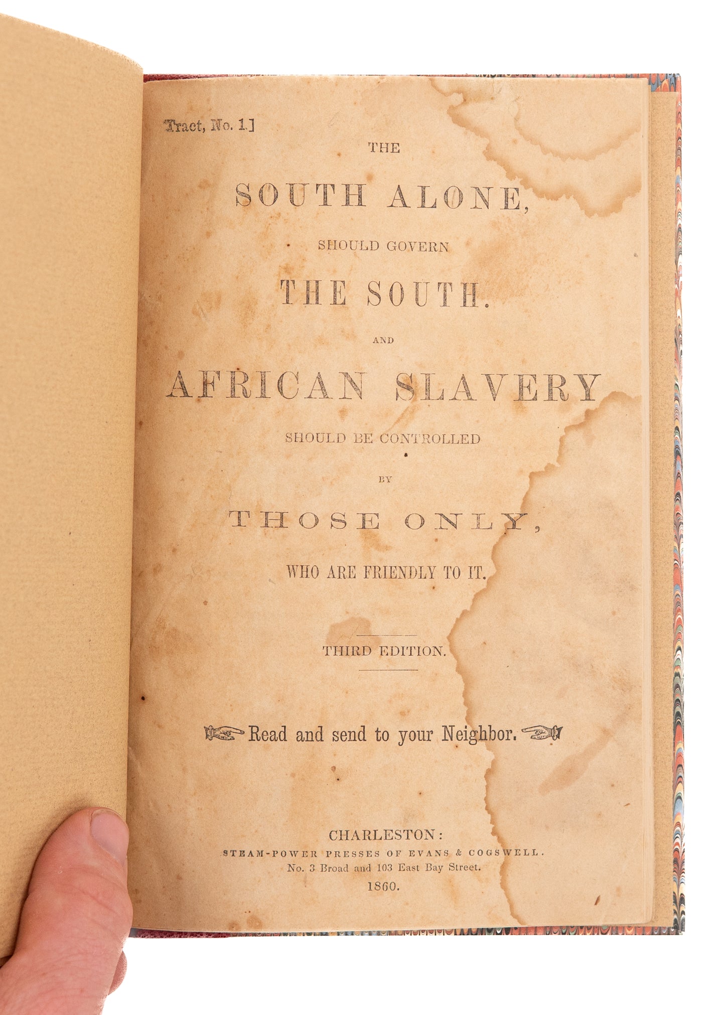 1860 CHARLESTON SLAVERY. A Tract Calling Southern Men to Prepare for War Over States Rights.