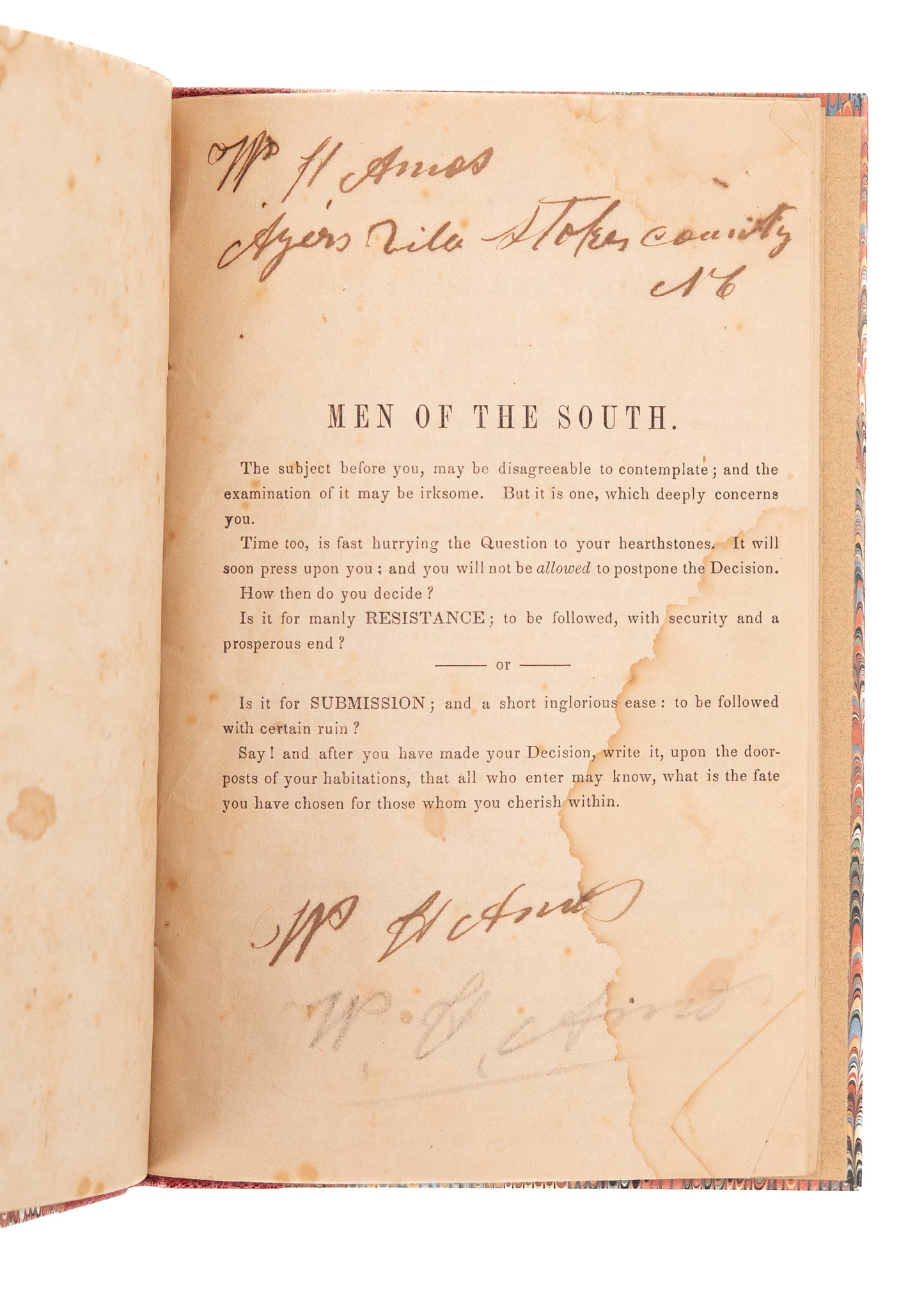 1860 CHARLESTON SLAVERY. A Tract Calling Southern Men to Prepare for War Over States Rights.