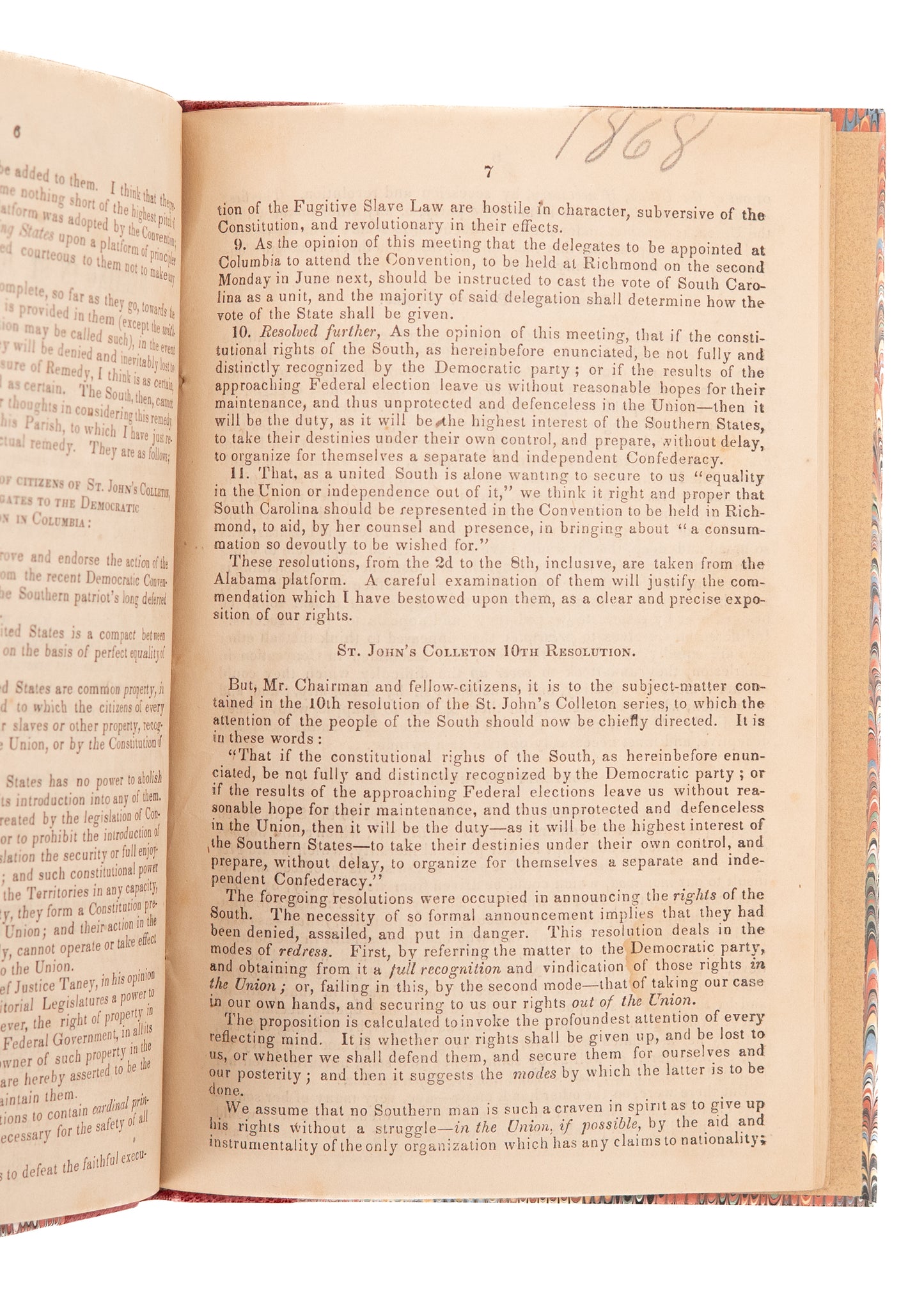 1860 CHARLESTON SLAVERY. A Tract Calling Southern Men to Prepare for War Over States Rights.