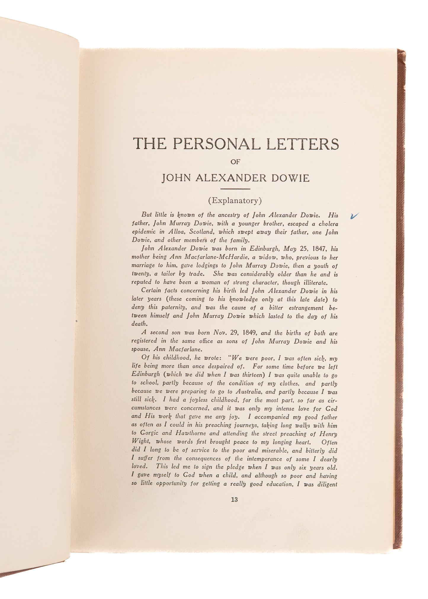 1912 JOHN ALEXANDER DOWIE. The Personal Letters of John Alexander Dowie. Flat-Earth Provenance!