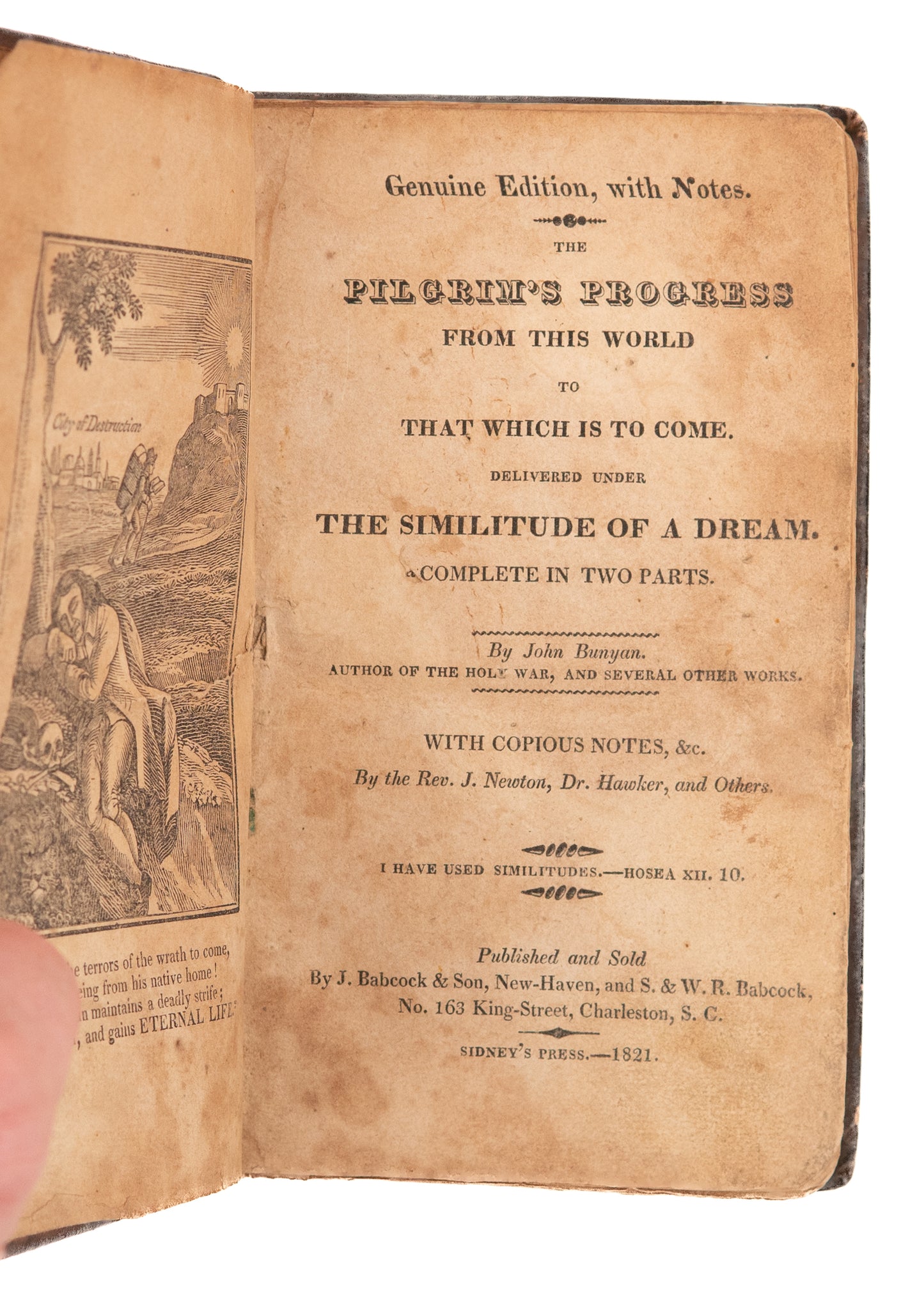 1821 JOHN BUNYAN. The Pilgrim's Progress. Unusual Charleston, South Carolina Imprint.