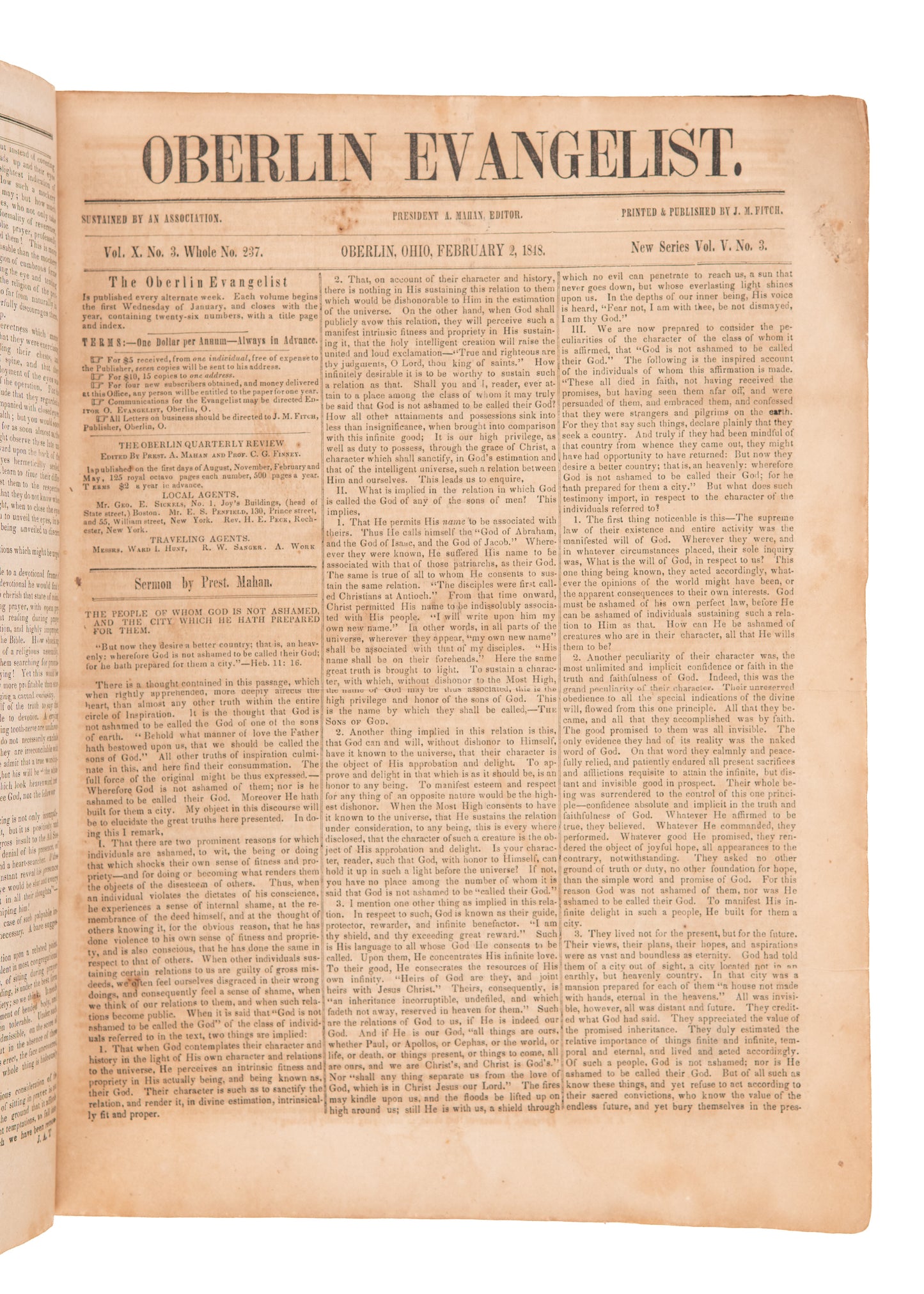 1848-1849 OBERLIN EVANGELIST. Two Full Years of Charles G. Finney's Revival & Anti-Slavery Paper.
