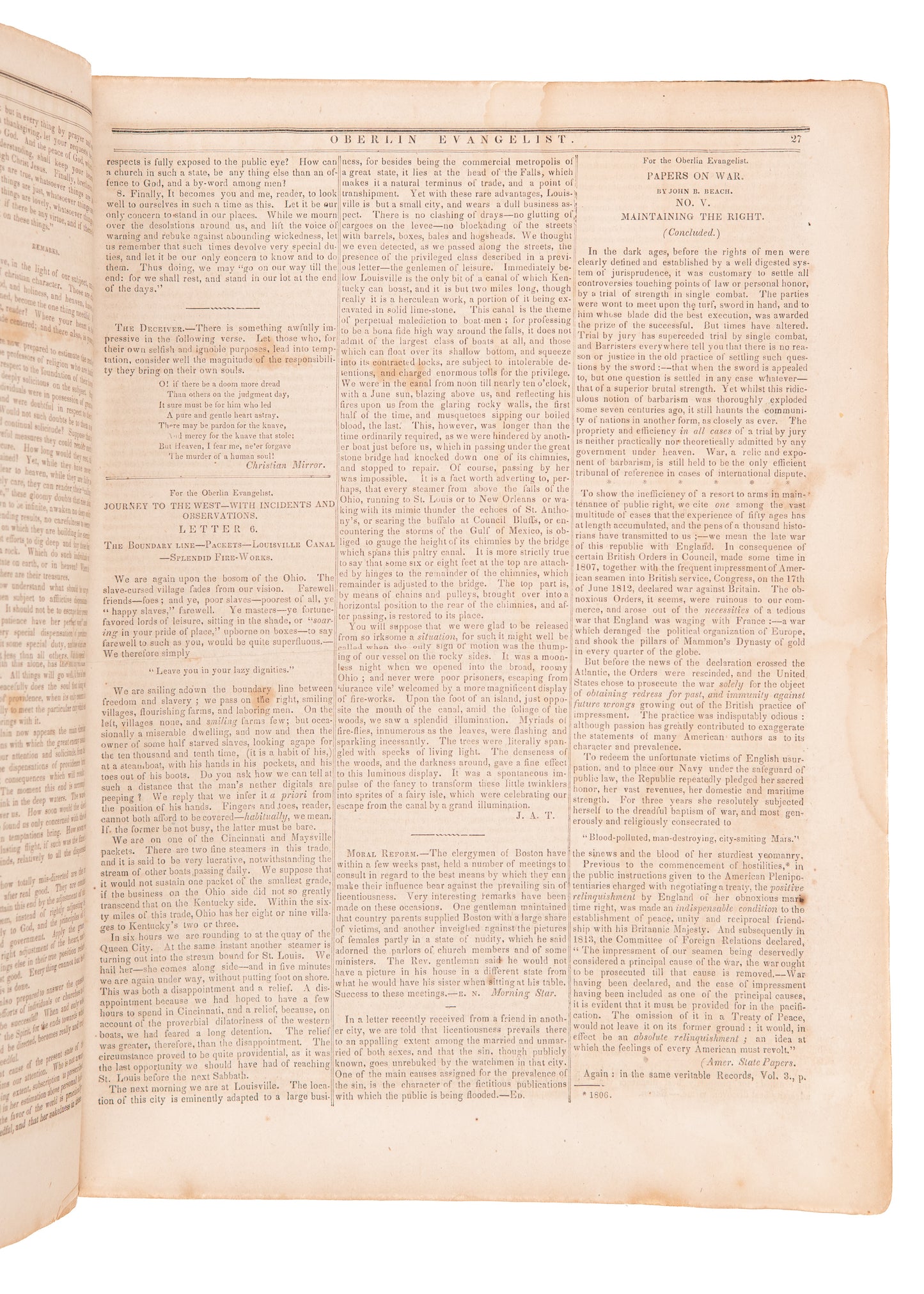 1848-1849 OBERLIN EVANGELIST. Two Full Years of Charles G. Finney's Revival & Anti-Slavery Paper.