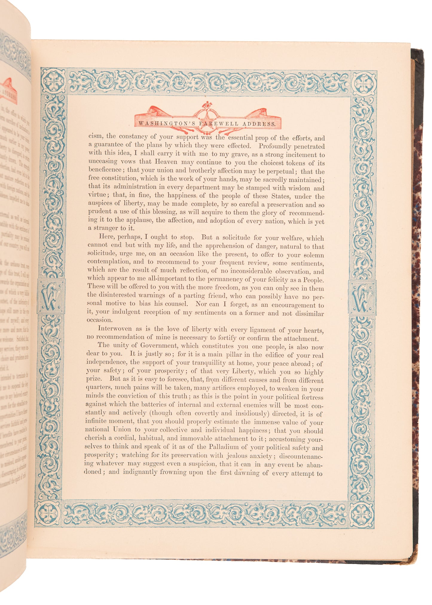 1858 GEORGE WASHINGTON. Rare Illuminated Imprint of his "Farewell Address" in a Period Sammelband.