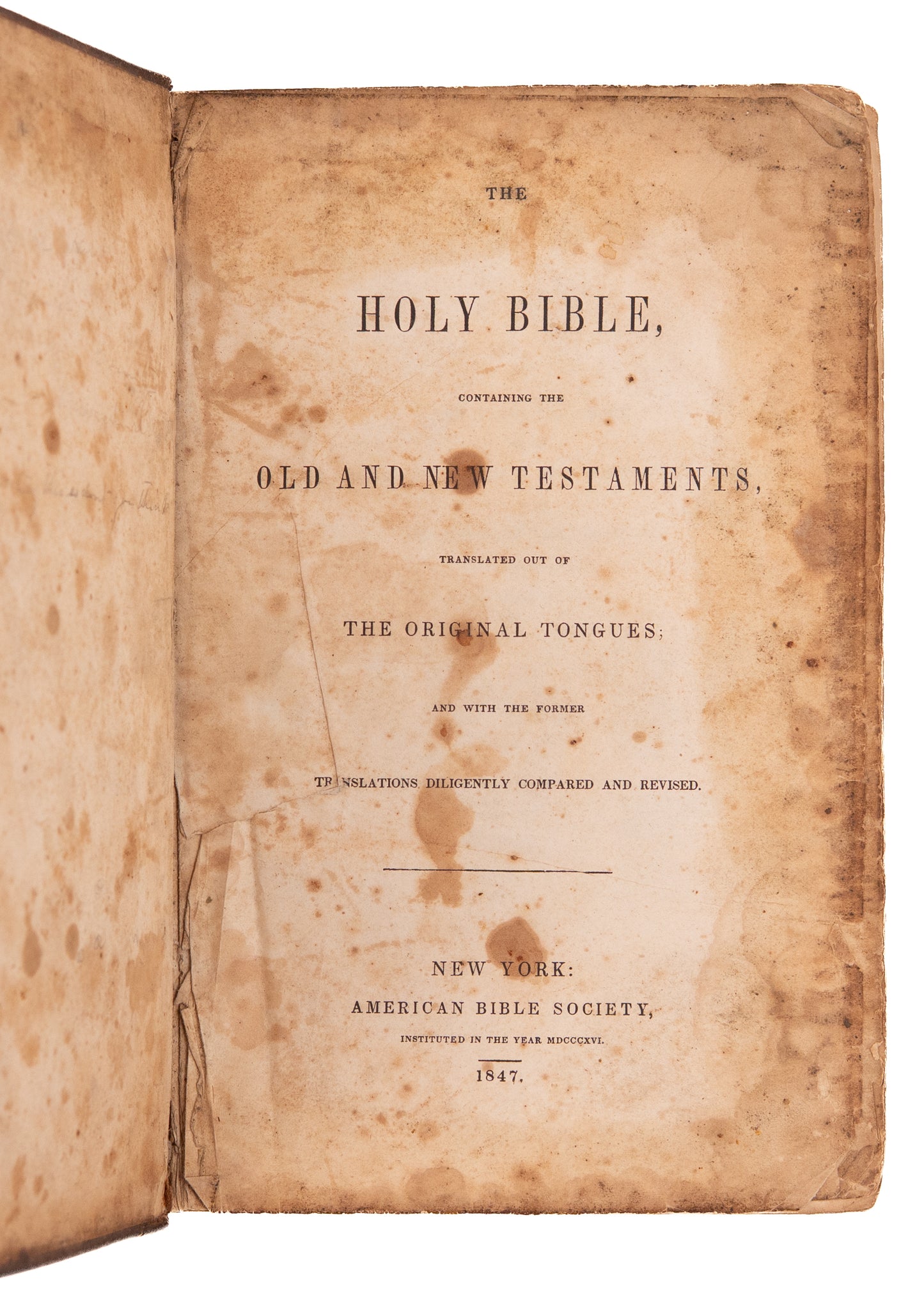 1847 PRE-GIDEON HOTEL BIBLE. Very Rare Berkshire Bible Society Bible for the Pittsfield Hotel.