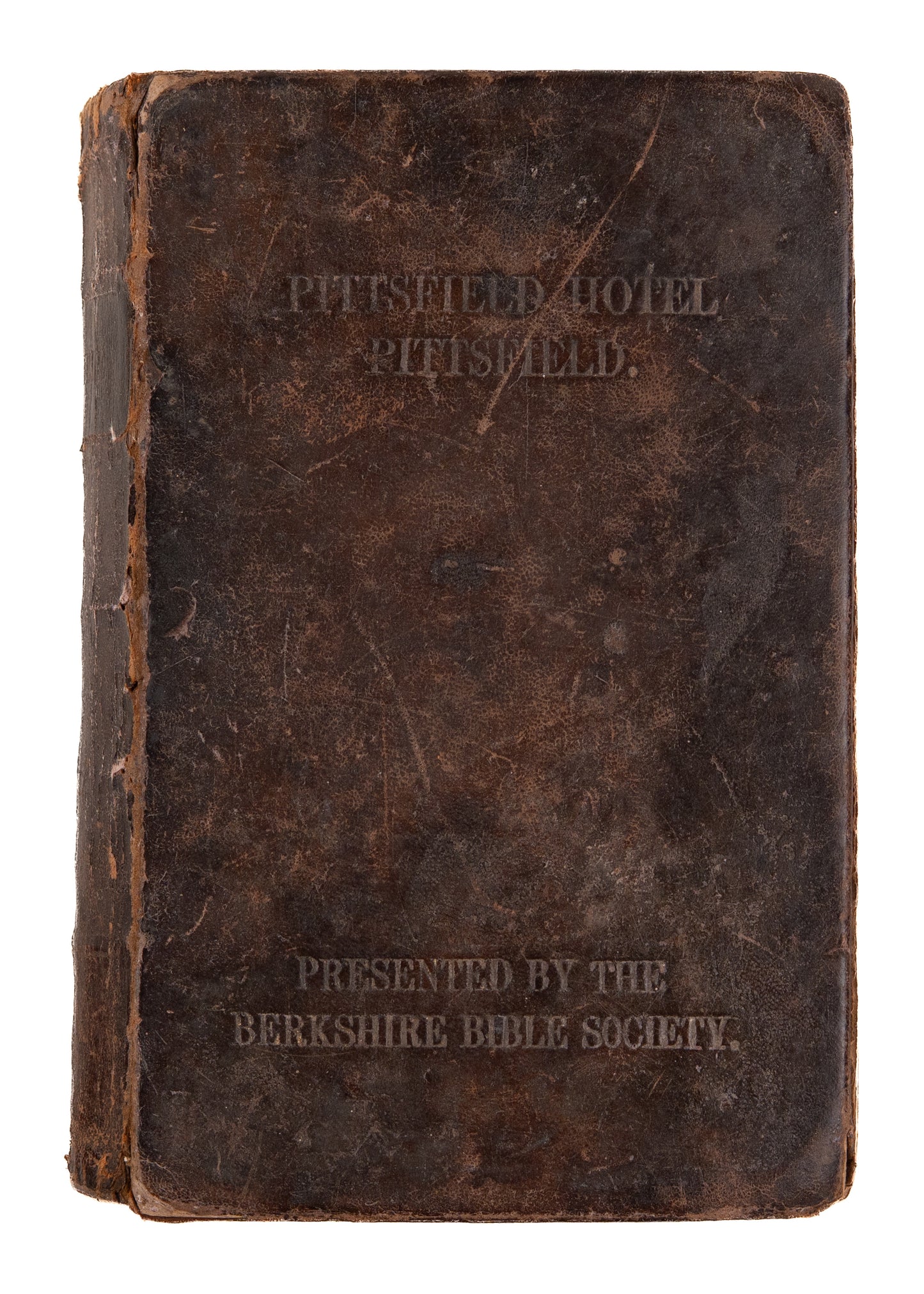 1847 PRE-GIDEON HOTEL BIBLE. Very Rare Berkshire Bible Society Bible for the Pittsfield Hotel.