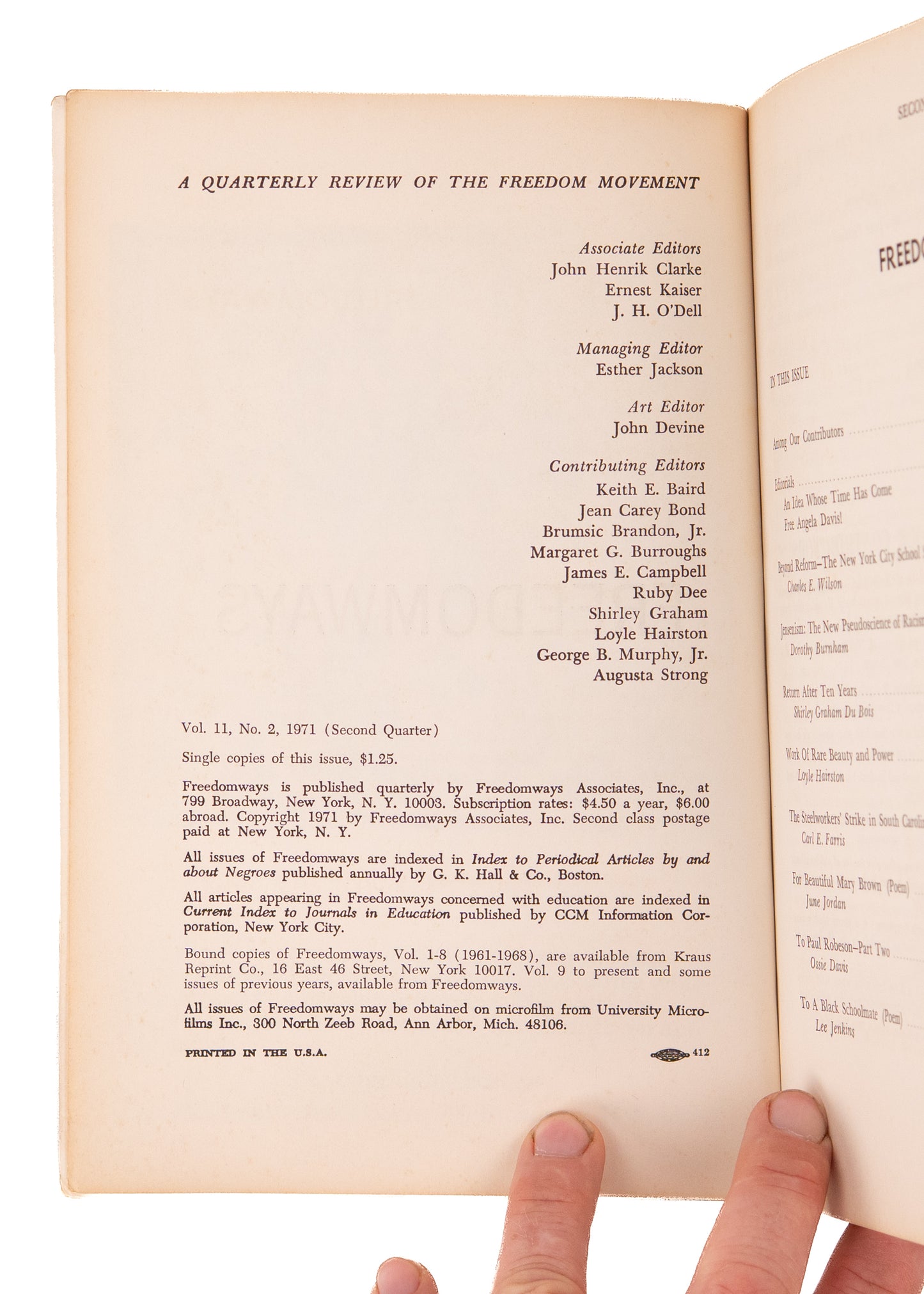 1971 ANGELA DAVIS. Special Issue of Freedomways on Angela Davis Imprisonment, Civil Rights, &c.