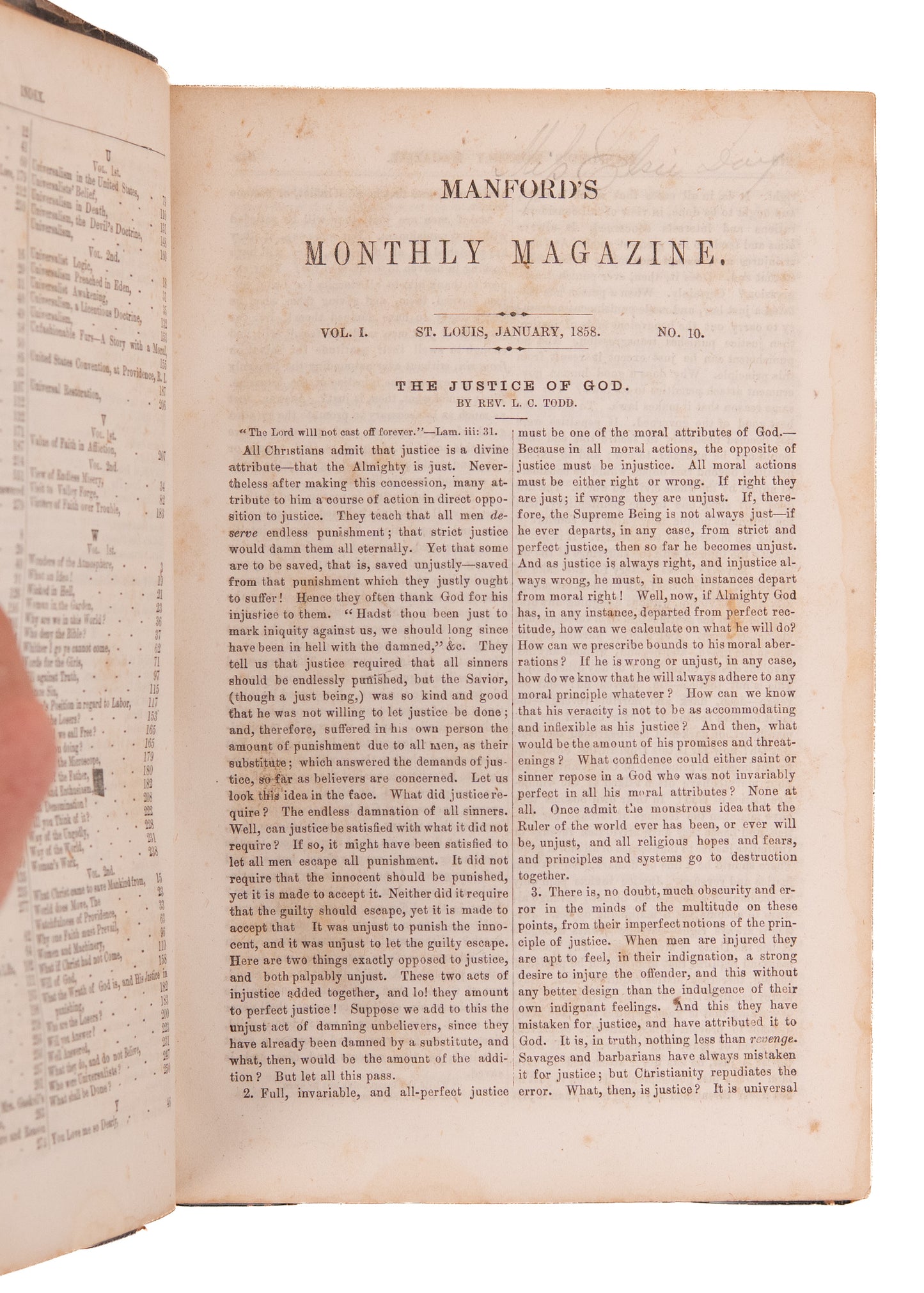 1858-1861 RARE MISSOURI MAGAZINE. Devoted to Women's Rights, Christian Universalism, and Abolition.