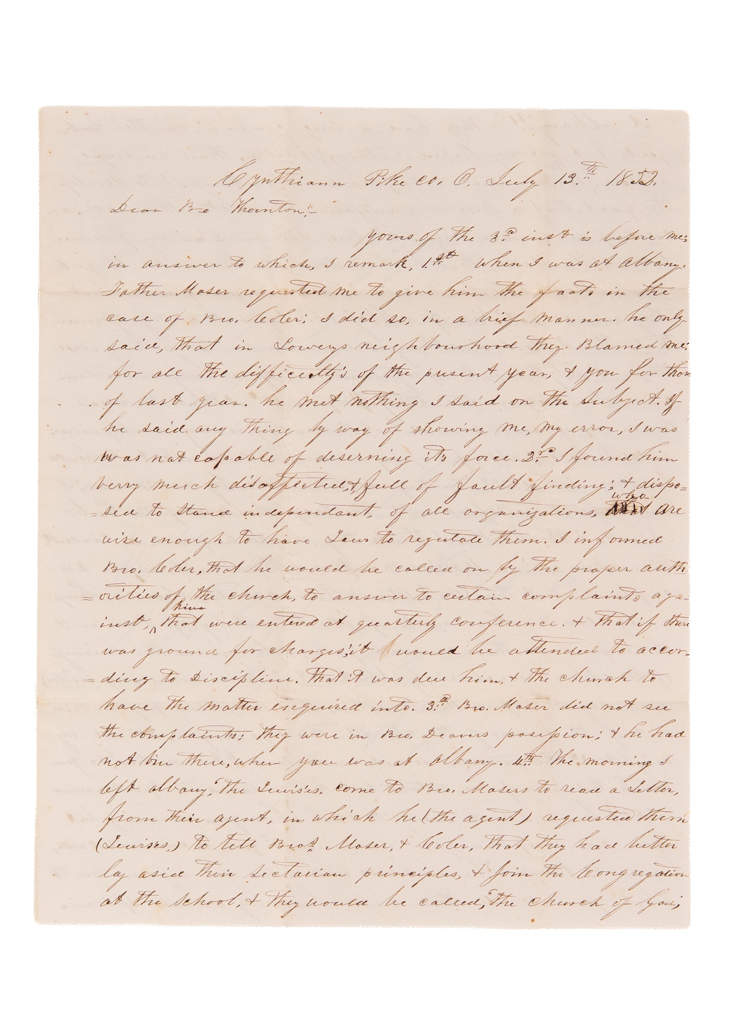 1852 ANTI-SLAVERY METHODISTS. Slavery Compromising Virginia Methodists Threatened with Expulsion.