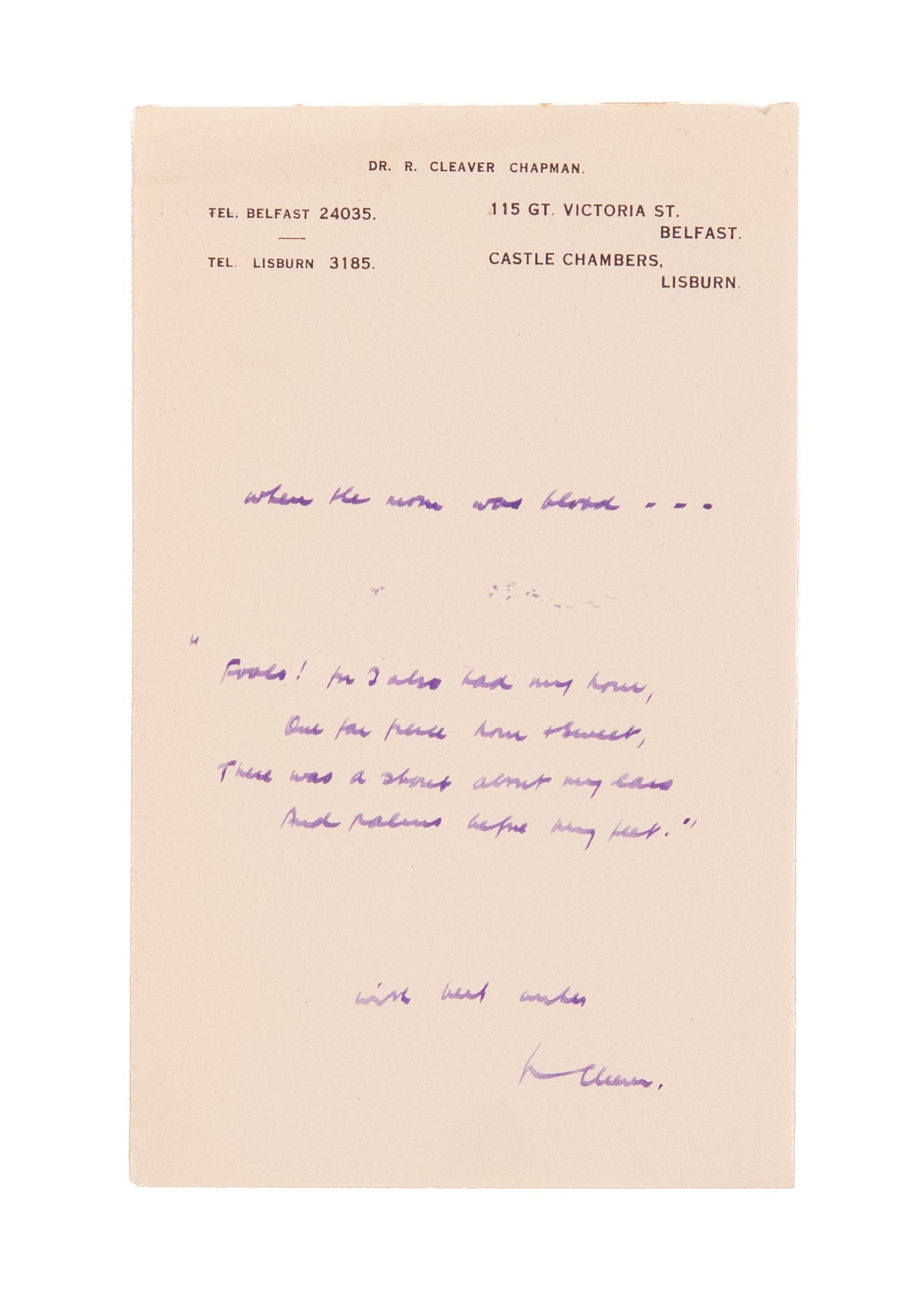 1901 R. C. CHAPMAN. 98 Year Old Chapman Quotes then Unknown G. K. Chesterton's "The Donkey"