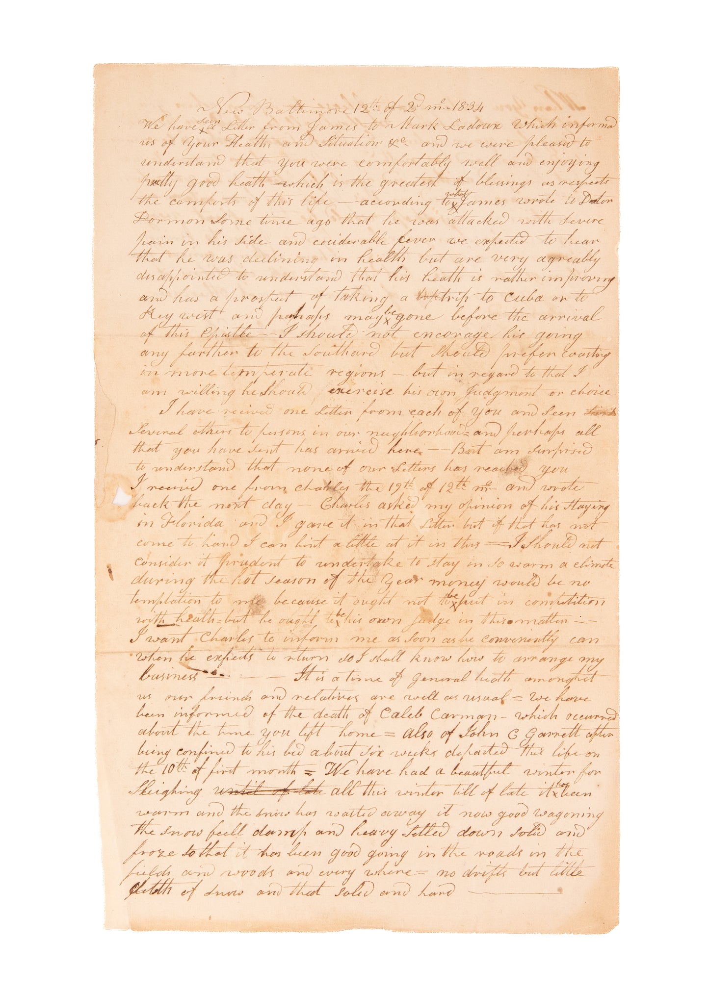 1830-1835 FLORIDA AN INVALIDS PARADISE. Correspondence of a Florida Invalid, Seminole War, Cholera, &c.