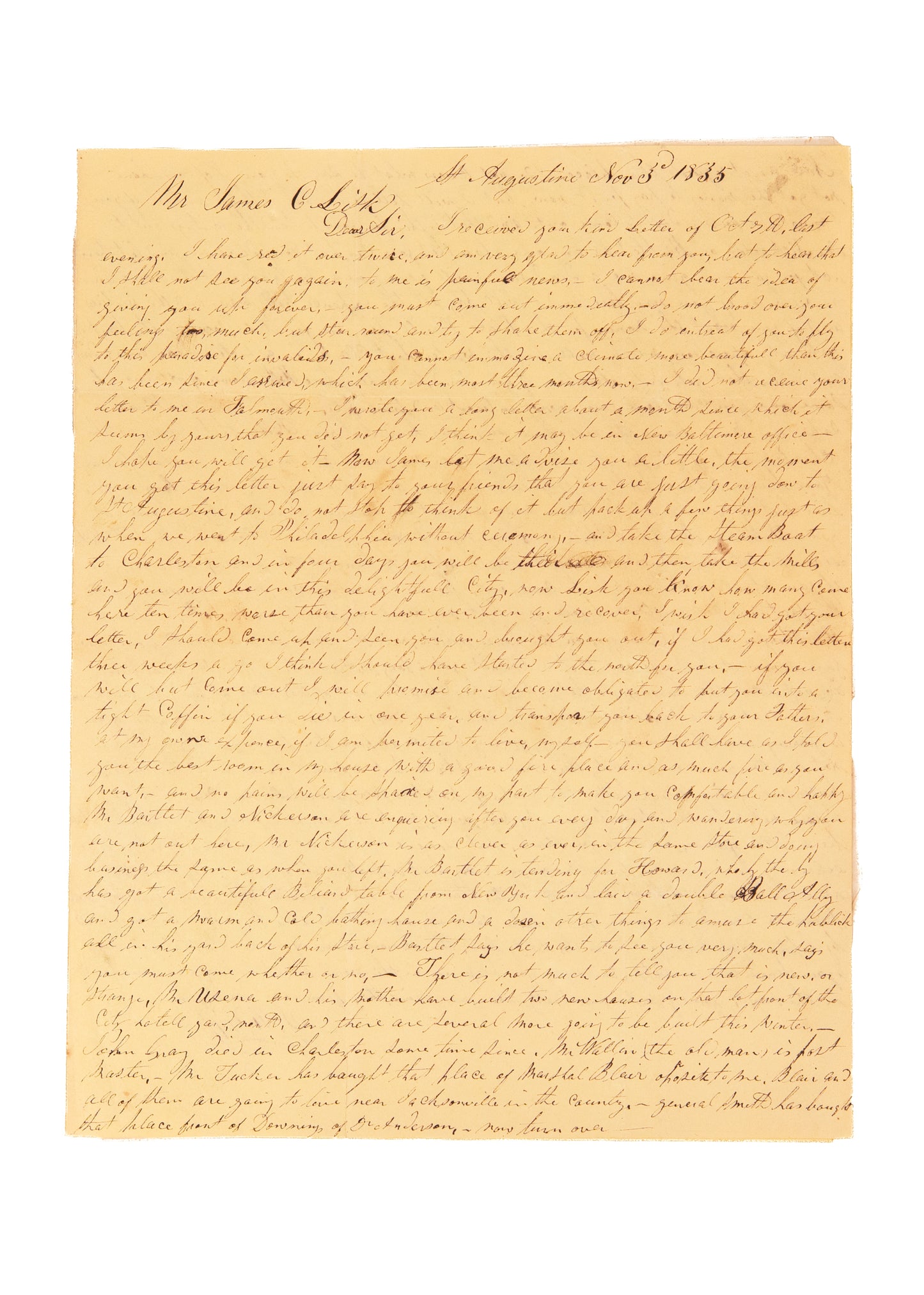 1830-1835 FLORIDA AN INVALIDS PARADISE. Correspondence of a Florida Invalid, Seminole War, Cholera, &c.