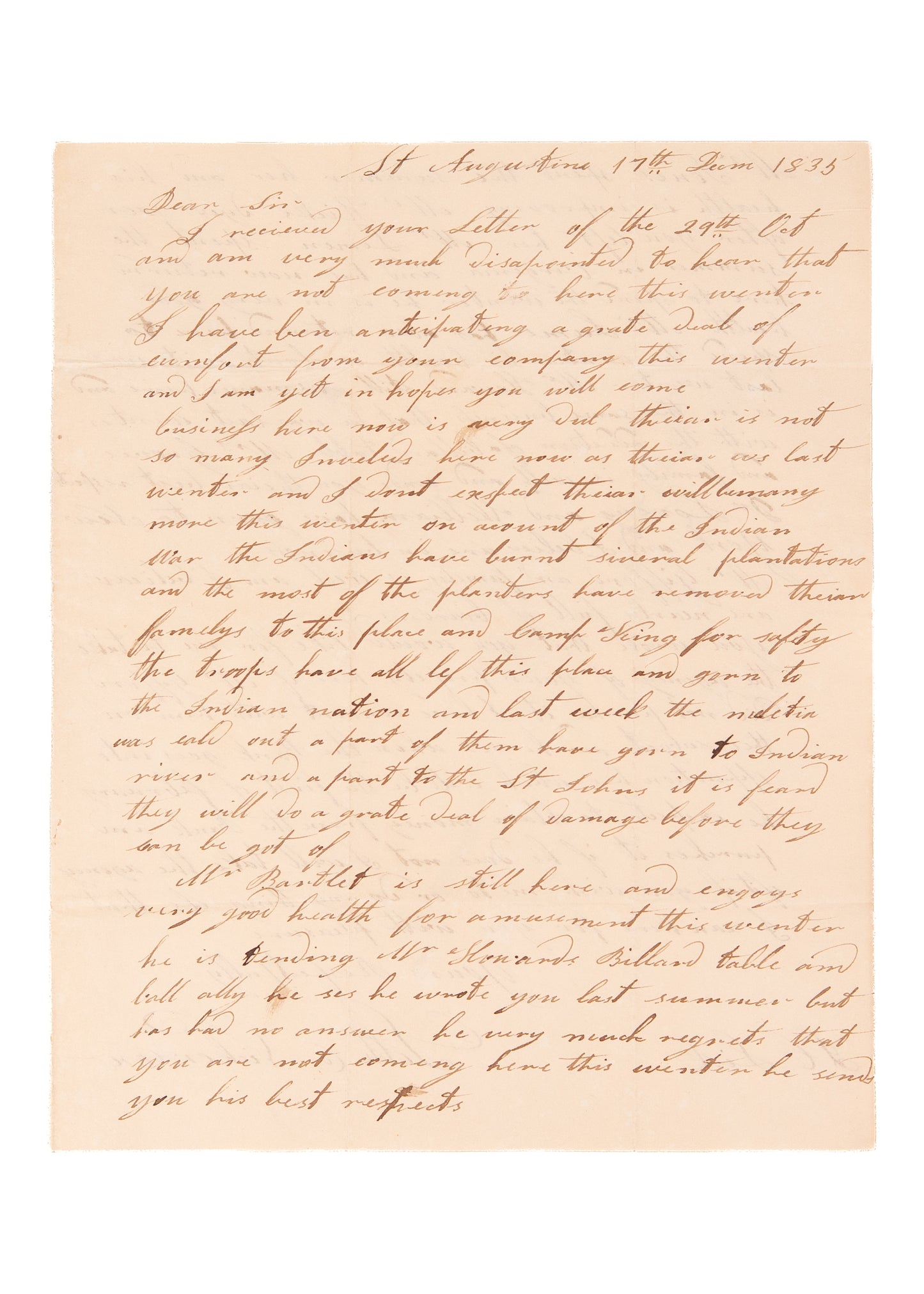 1830-1835 FLORIDA AN INVALIDS PARADISE. Correspondence of a Florida Invalid, Seminole War, Cholera, &c.