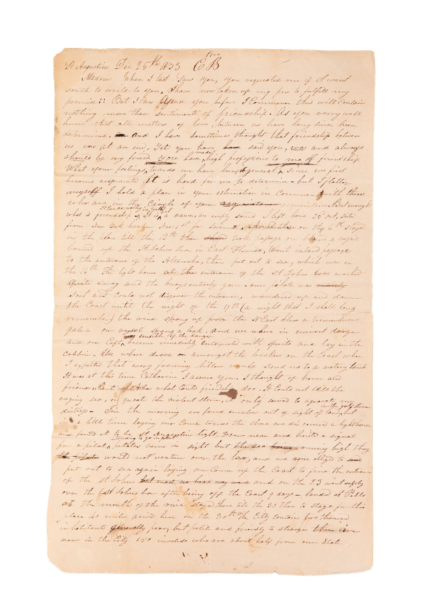 1830-1835 FLORIDA AN INVALIDS PARADISE. Correspondence of a Florida Invalid, Seminole War, Cholera, &c.