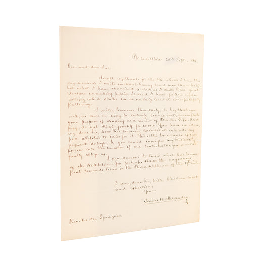 1833 J. W. ALEXANDER. Writes to W. B. Sprague Re: Presbyterian Magazine - Asahel Nettleton Revivals.