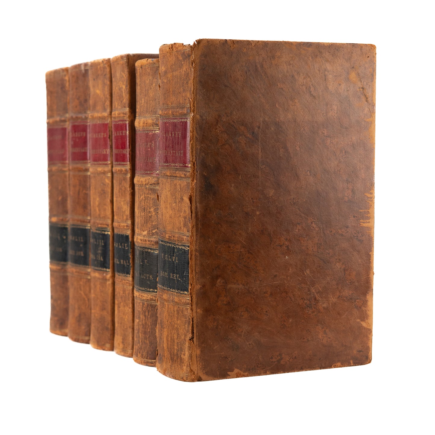 1832 ADAM CLARKE. Methodist Commentary on the Bible, Complete in Six Leather Volumes.